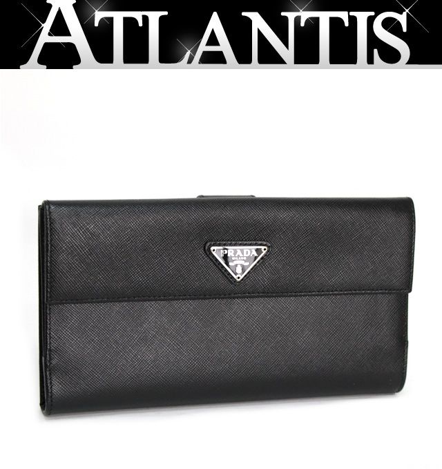 極美品 プラダ PRADA 三角ロゴ Wホックファスナー付き 二つ折り長財布