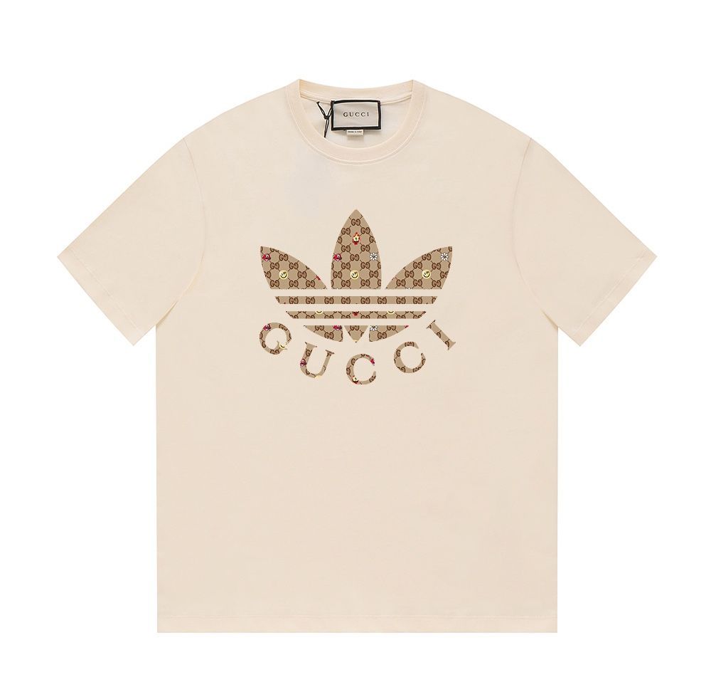 GUCCI×ADIDAS コラボ 24SS新作アンズ色 半袖Tシャツ 男女兼用