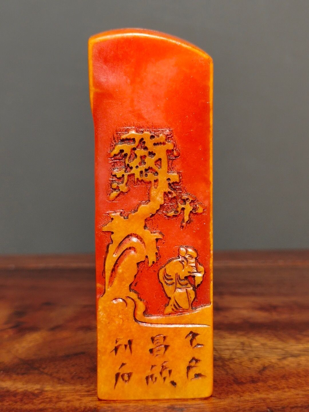 旧家蔵出　時代物　田黄石細工彫刻　貔貅印鑑　本物保証文房具　古美術　アンティーク 旧家蔵出し 寿山石 紅田黄石彫 松下老人紋印章 箱付 印鑒 書道品