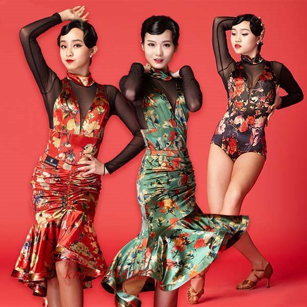 テンダンス ダンス衣装 演技服 レース 上下セット タンゴ服 ワルツ 社交ダンス衣装 2点セット 黒 パーティー用 モダンドレス kni4a448116