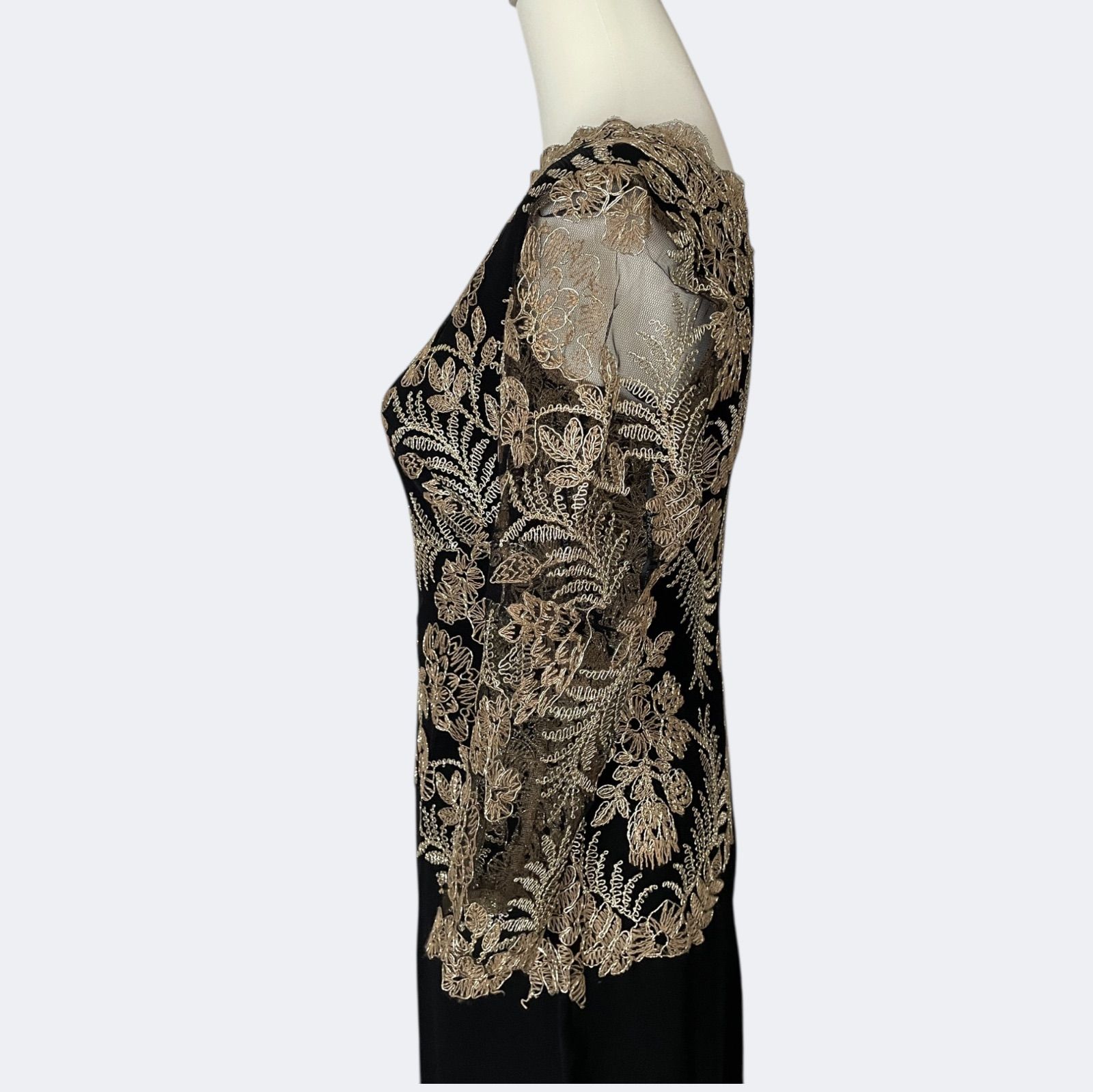 新品◇TADASHI SHOJI タダシショージ 上品ゴールドお花刺繍レース 