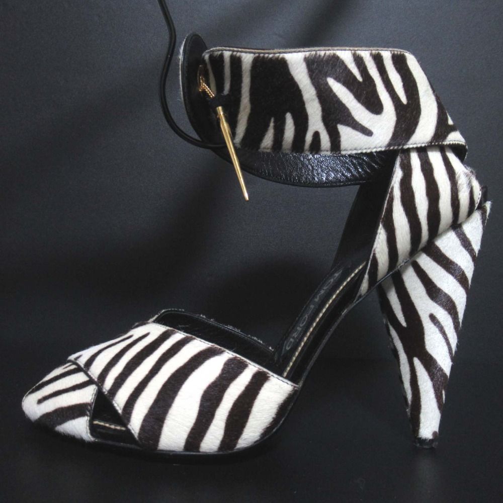 美品 TOM FORD トムフォード ゼブラ柄 ハラコ アンクルストラップ  