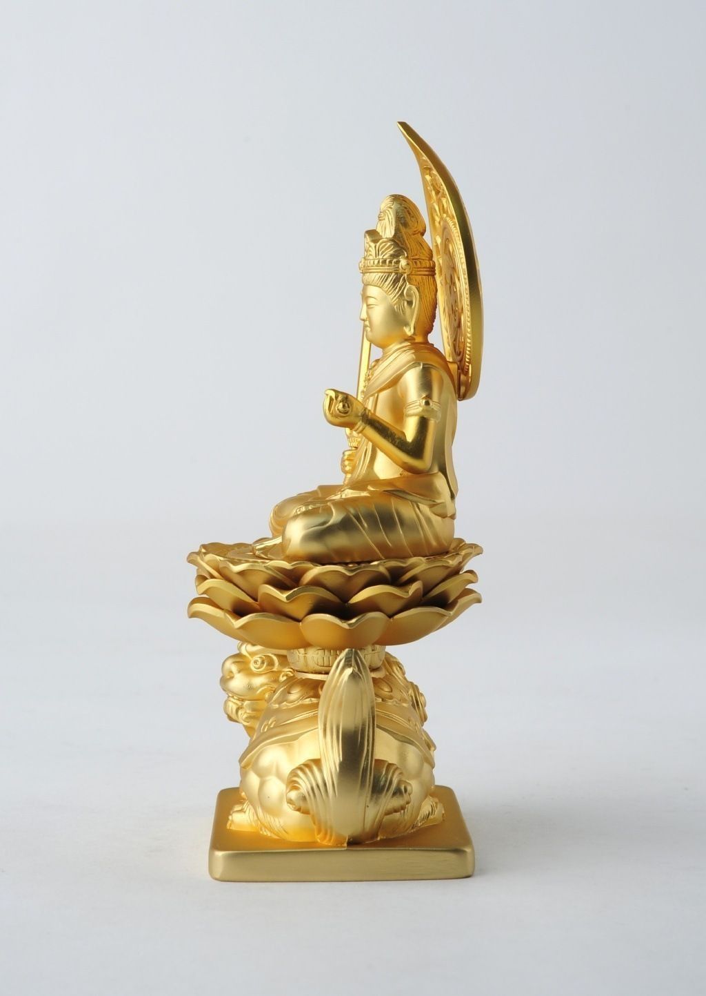 セール開催中！ 文殊菩薩 - 合金製 純金メッキ仕上げ 総高15cm 高岡銅器 仏像