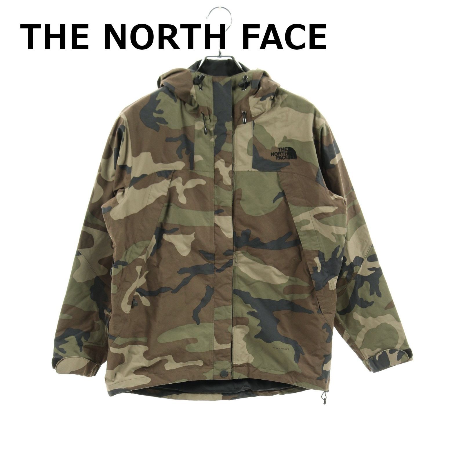 【Bランク】THE NORTH FACE／ザノースフェイス スクープ ジャケット カモフラージュ 迷彩柄 カーキグリーン マルチカラー  フード付きMサイズ【中古】