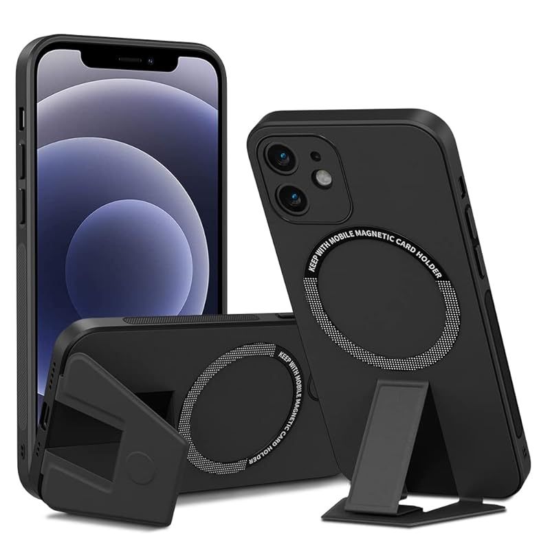 新品　iPhone 12 ケース Magsafe対応 スタンド付き アイフォン 12 カバー ワイヤレス充電 マグネット機能 ストラップホール付き 耐衝撃 落下防止 紛失防止 マット感 薄型 軽量 (iPhone 12 黒)