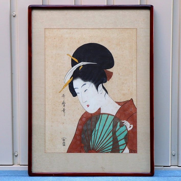 喜多川歌麿 浮世絵 内山板 団扇を持つ女 団扇を持つ美人 No.200708-091 梱包サイズ100