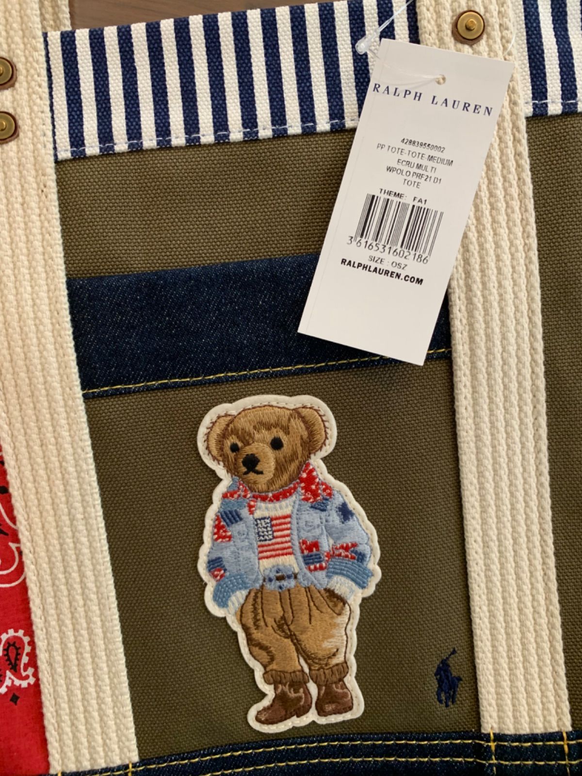 新品未使用 トートバッグ ポロラルフローレン ポロベアー パッチワーク POLO RALPH LAUREN（ポロ ラルフ ローレン）の「パッチワーク
