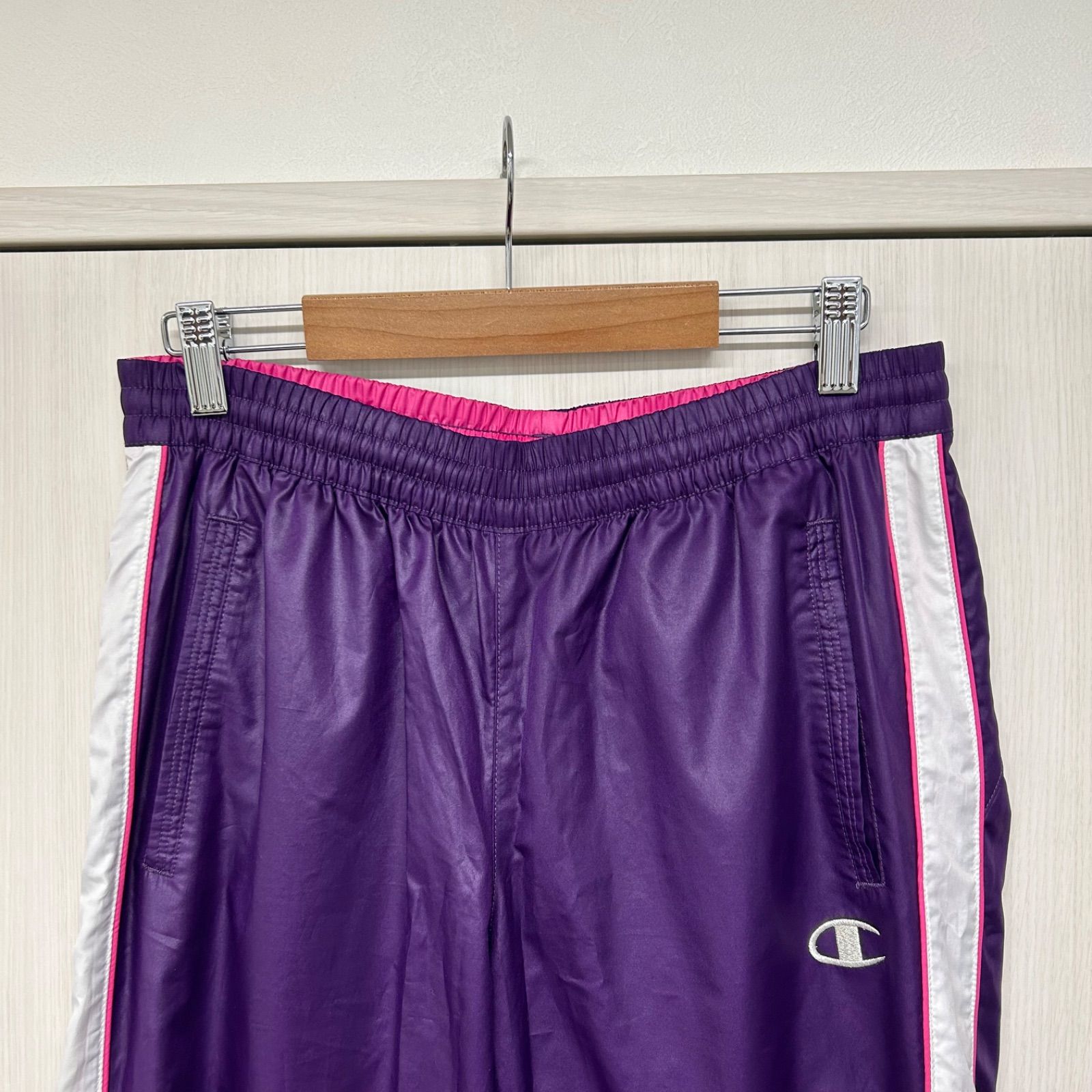 Champion　トラックパンツ　サイドライン　パープル　日本製（S） チャンピオン トラックパンツ サイドラインパープルホワイト