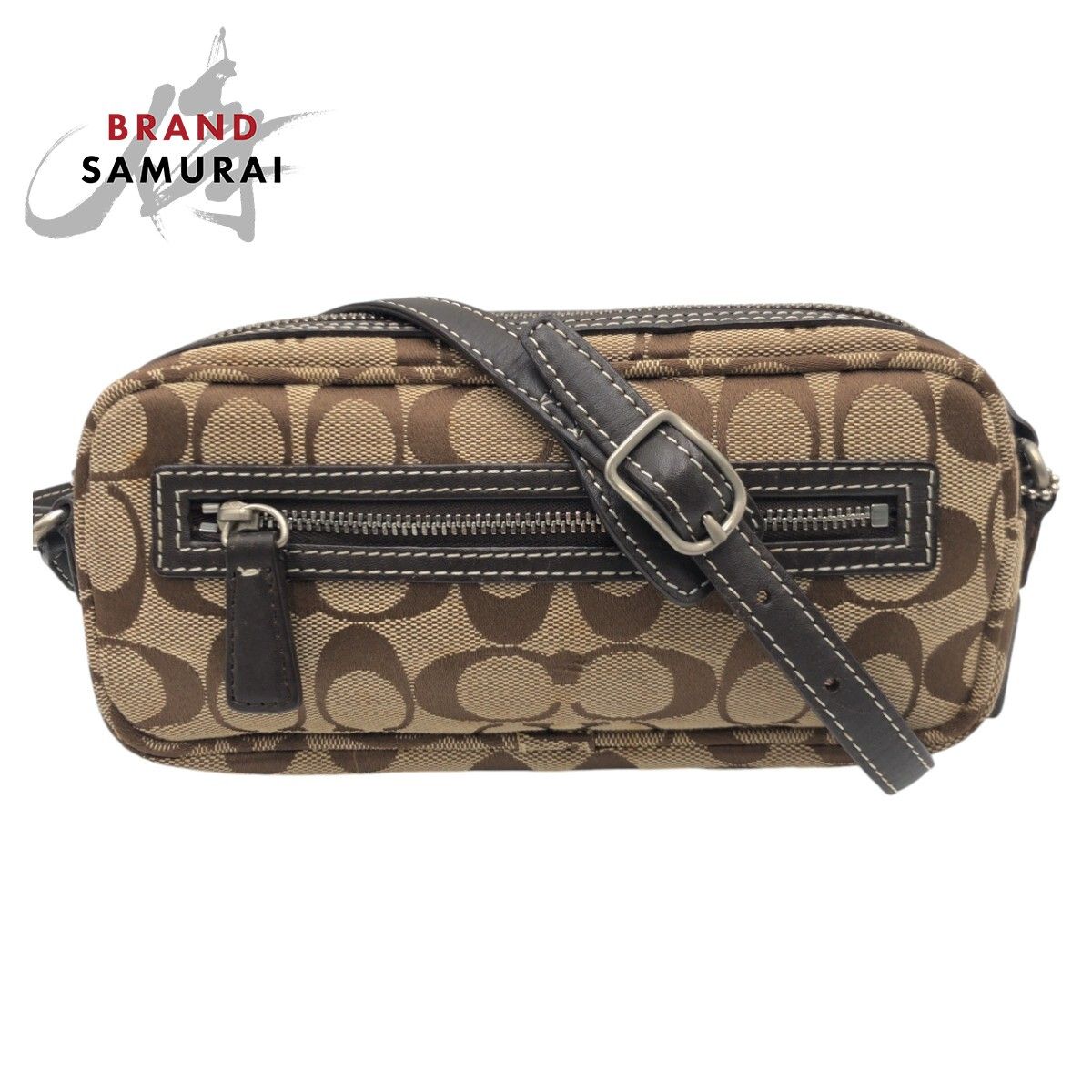 美品 COACH コーチ シグネチャー ブラウン キャンバス 6073