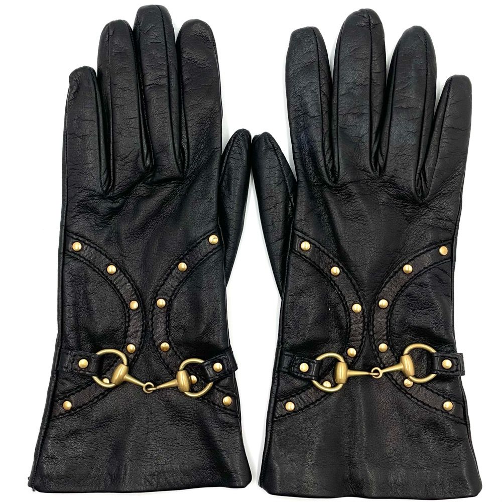 GUCCI グッチ ホースビット グローブ 手袋 レザー レディース ブラック
