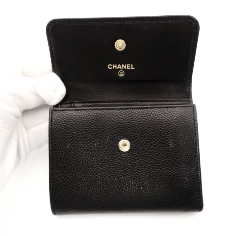 シャネル CHANEL キャビアスキン コンパクト ウォレット