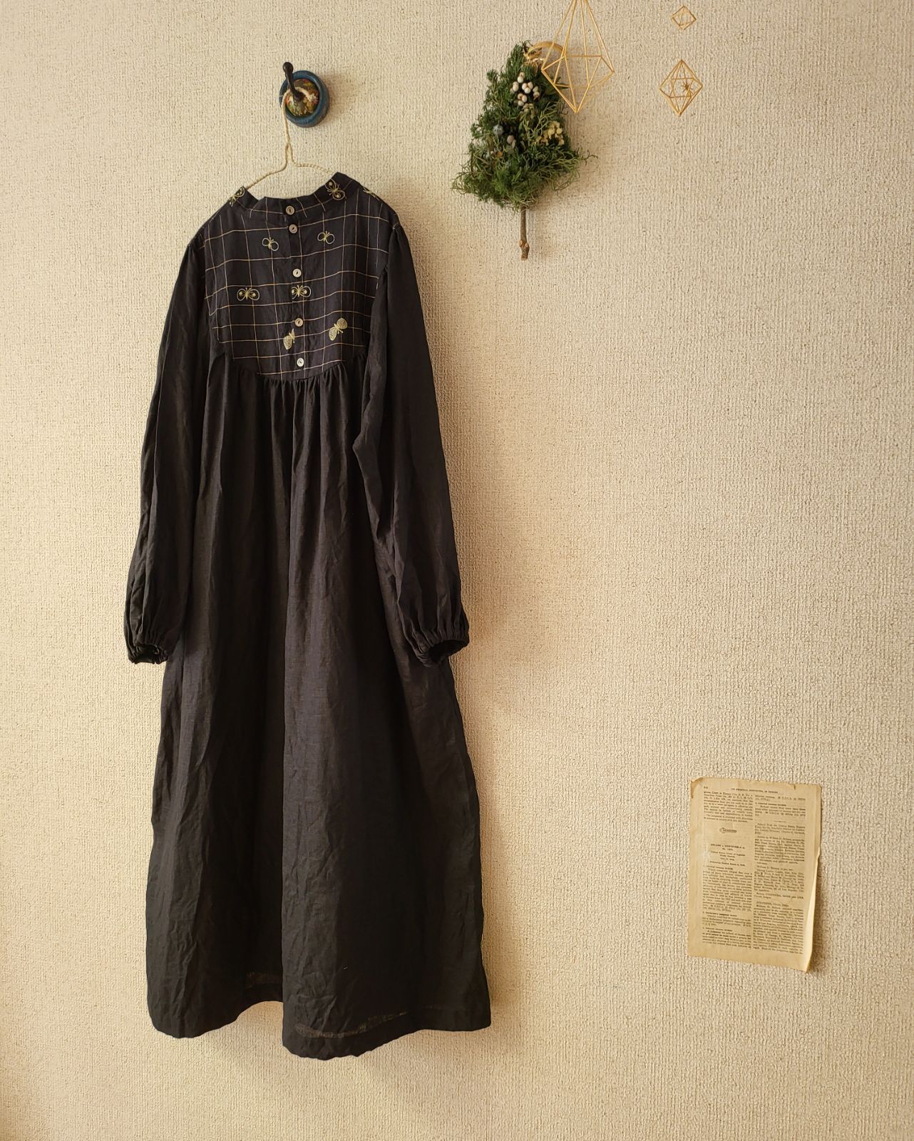 ハンドメイド ミナペルホネンテキスタイル 格子柄chouchoヨーク  