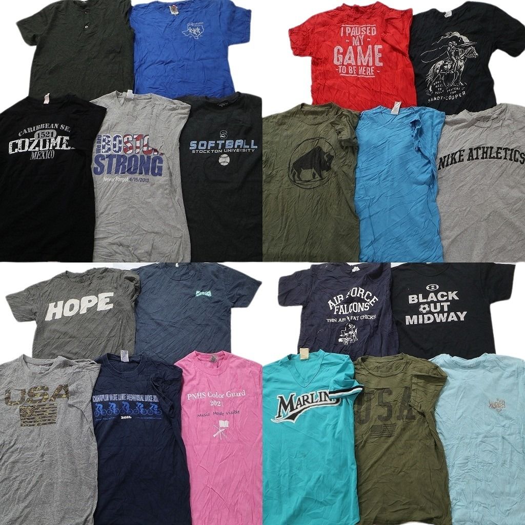 古着卸 まとめ売り カラーmix プリント 半袖Tシャツ 20枚セット (メンズ S /M ) ヘンリーネック カレッジ風 英文字プリント  MU7733 - メルカリ