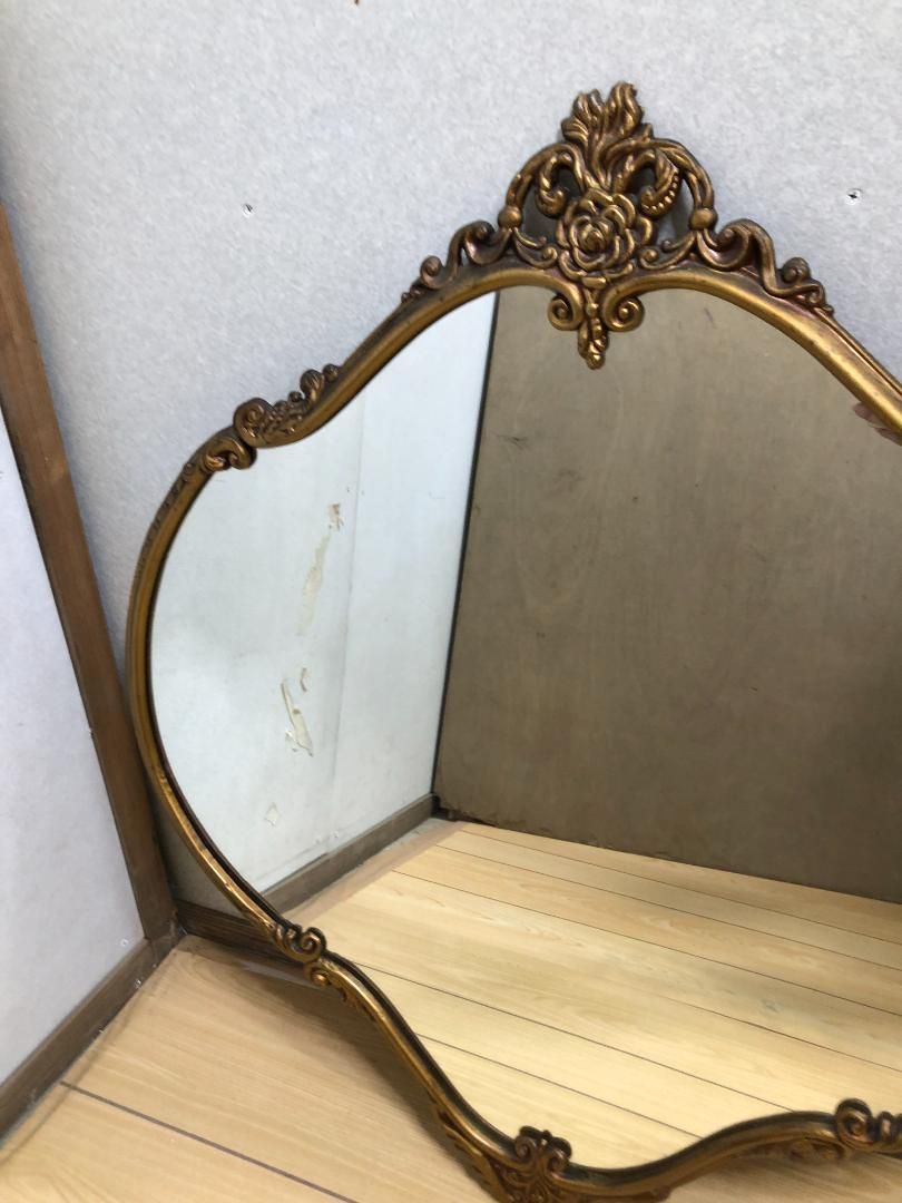 イタリア製 ゴールドフレーム ウォールミラー レリーフ ロココ調