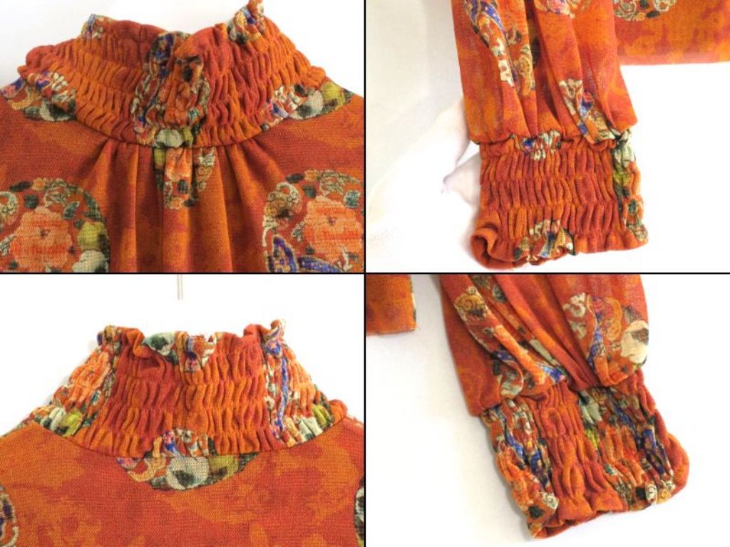 VIVIENNE TAM ヴィヴィアン タム  花柄　スタンドカラー/シアースリーブ　長袖ブラウス　ナイロン  ・0 016-210043 222498】VIVIENNE TAM ヴィヴィアン タム 花柄 スタンドカラー