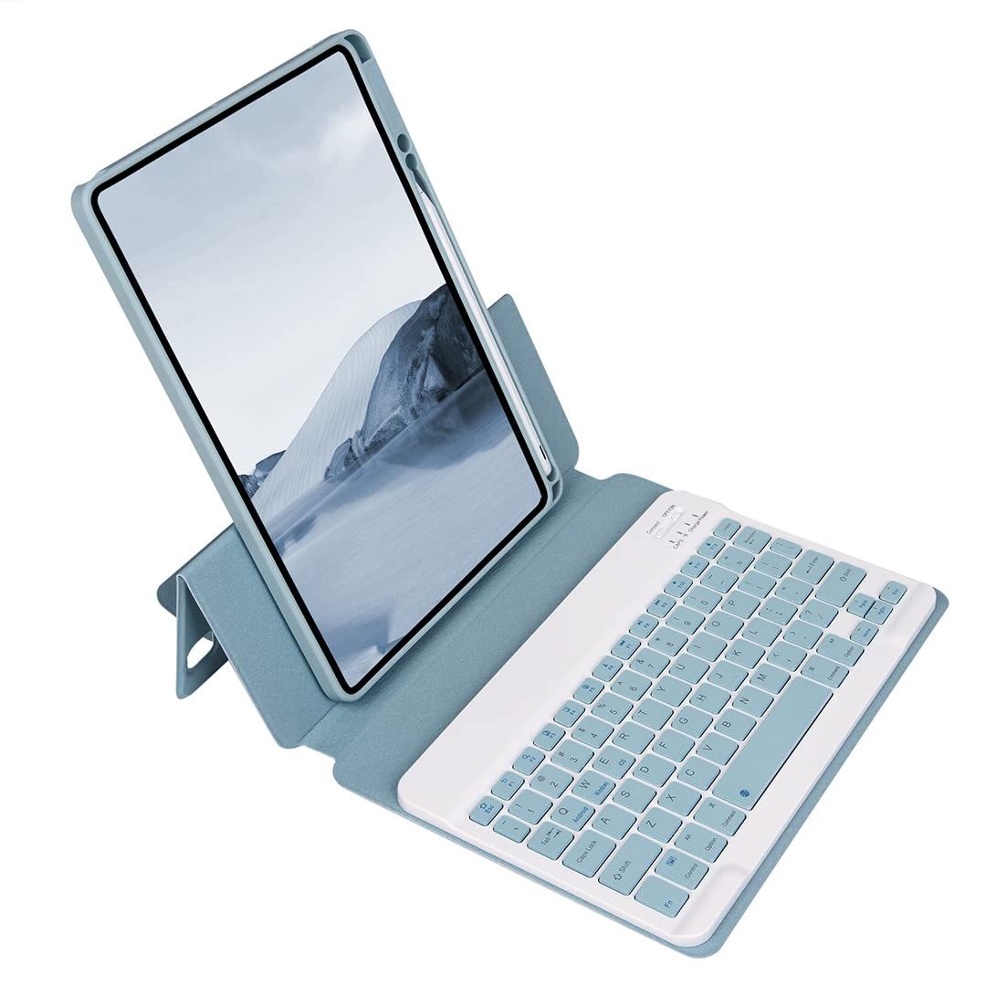 新品 磁気吸着 iPad第10世代/iPad A16 第11世代 兼用キーボード付きケース マグネット式 クリア背面カバー取り外し可能 横/縦置き ペンシル収納 全面保護 ミストブルー
