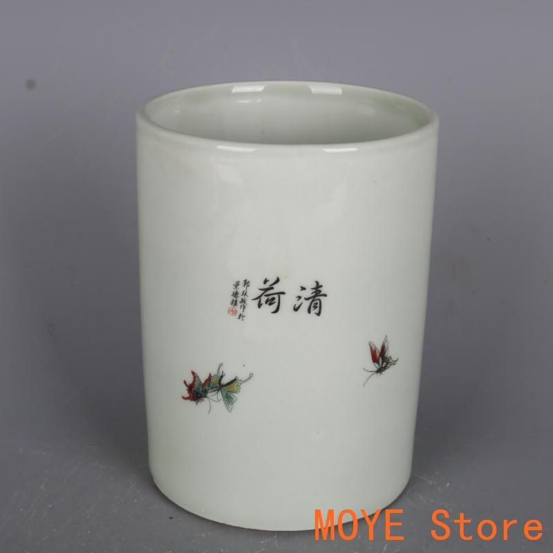 清同治パステル彩ハス花蝶筆箱 書道具 文房具 現代工芸品 美術品