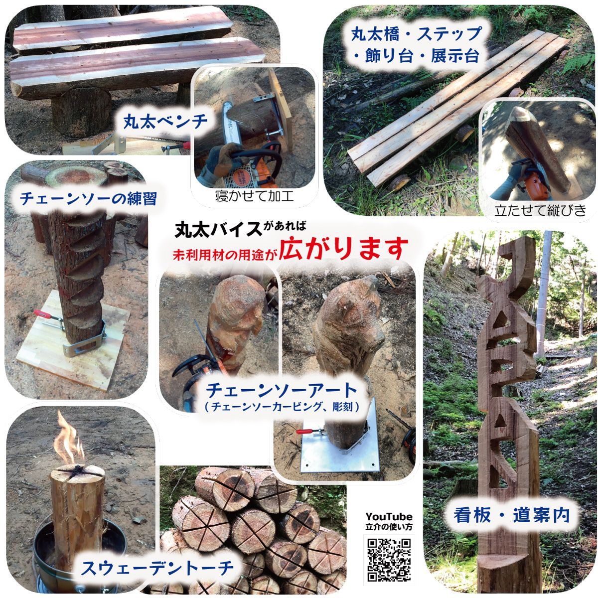 たちすけ 丸太バイス 立介II ステンレス台座 最大Φ28cm ペグ穴付き