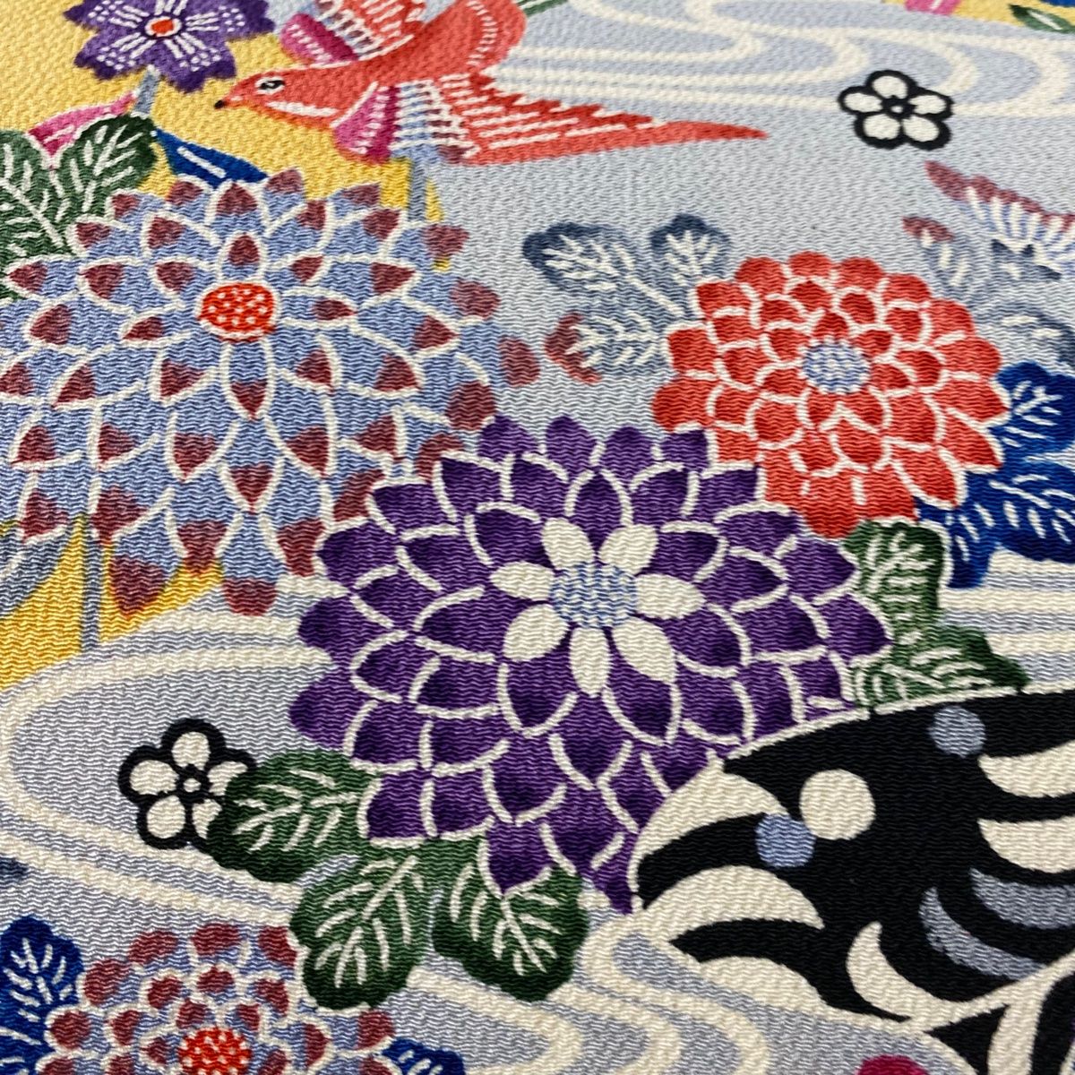 バイセル 着物 優品 名古屋帯 薄紫 縦縞 幾何学 花唐草 正絹 ☆☆☆ 名古屋帯 秀品 花唐草 段縞 箔 唐織 紫 正絹 中古