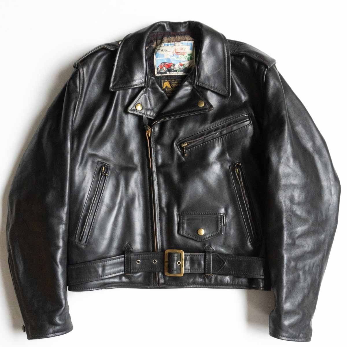 雰囲気抜群/90s】AERO LEATHER【Motorcycle Jacket/ホースハイド ダブルライダースジャケット】40 ブラック エアロレザー  2404348 - メルカリ