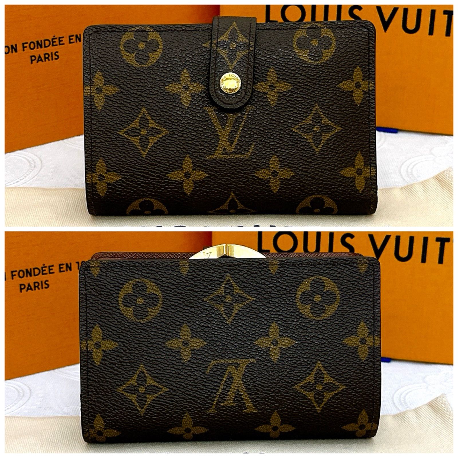 廃番モデル】 LOUIS VUITTON ルイヴィトン がま口 折財布 モノグラム ポルトフォイユ・ヴィエノワ ブラウン ゴールド金具 M61663  - メルカリ