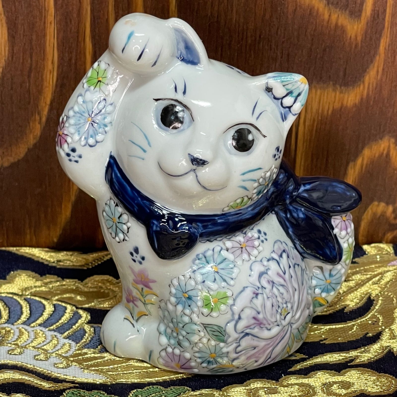 九谷焼 招き猫 青色