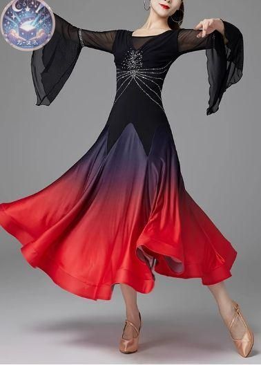 ♥ 社交ダンスドレス ラテンドレス 競技 デモ ルンバ フ 袖 オーダーメイド