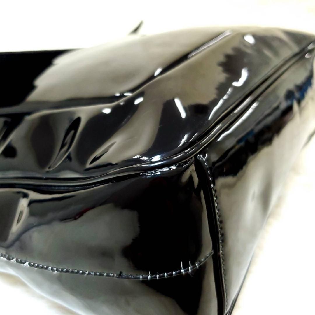 ハマノ 美品 トートバッグ 皇室御用達 フォーマル ブラック エナメル