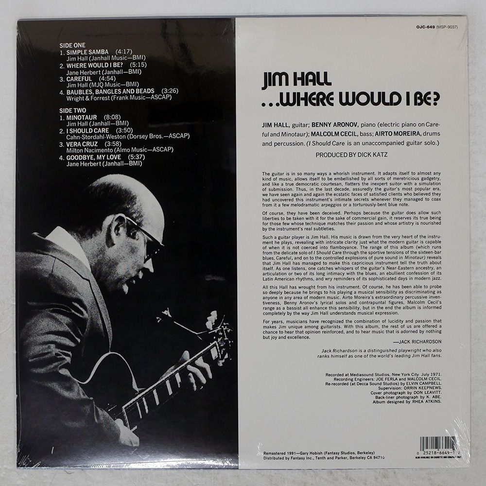 米 未開封 US盤 JIM HALL/WHERE WOULD I BE?/ORIGINAL JAZZ