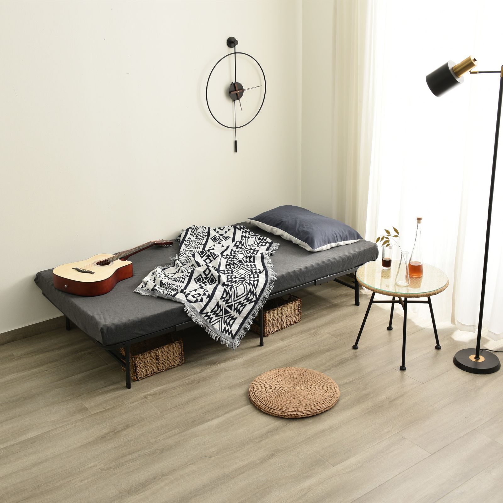 マットレス付き】パイプベッド 折りたたみベッド シングル 組立簡単 ベッド