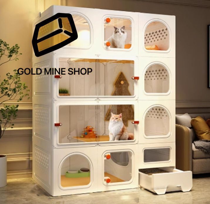 キャットケージ 木製 多機能キャットハウス 猫用コンドミニアム 猫ケージ ペット別荘 た猫キャビネット 車輪付き 通気性があり 蒸れにくい 組立簡単 屋外屋内用 白色大型4階建て 105*45*140