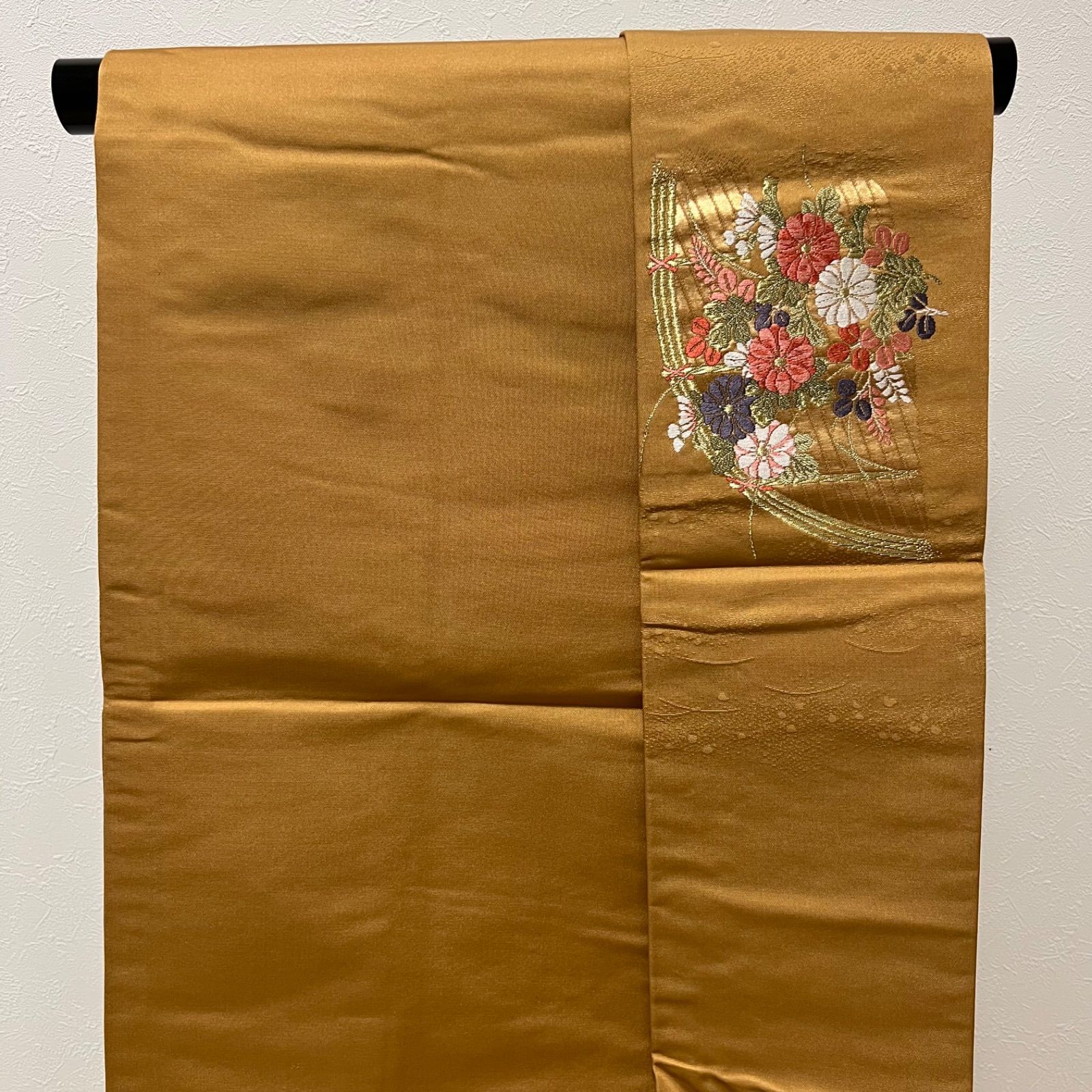B115 名古屋帯 金茶 花 蝶 - メルカリ
