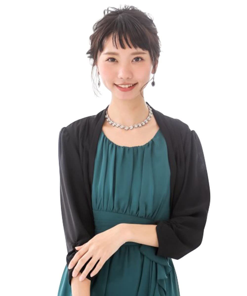 4L_ブラック ニッセン ボレロ シフォン バックリボン 結婚式 お呼ばれ 二次会 着丈長め レディース 大きいサイズ 黒 4L