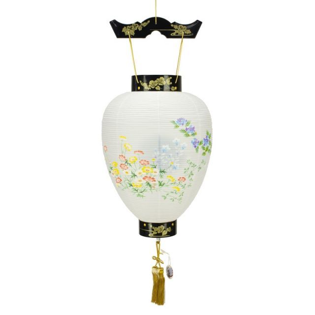 盆提灯 八女提灯 吊り提灯 壺型 蒔絵絵入 長さ78cm P18 8104-00204ac LED電池式 初盆 お盆