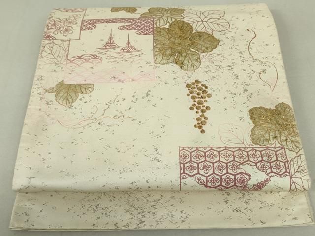 平和屋着物▽太鼓柄袋帯 作家物 色紙重ね葡萄蔦の葉文 金彩 引箔
