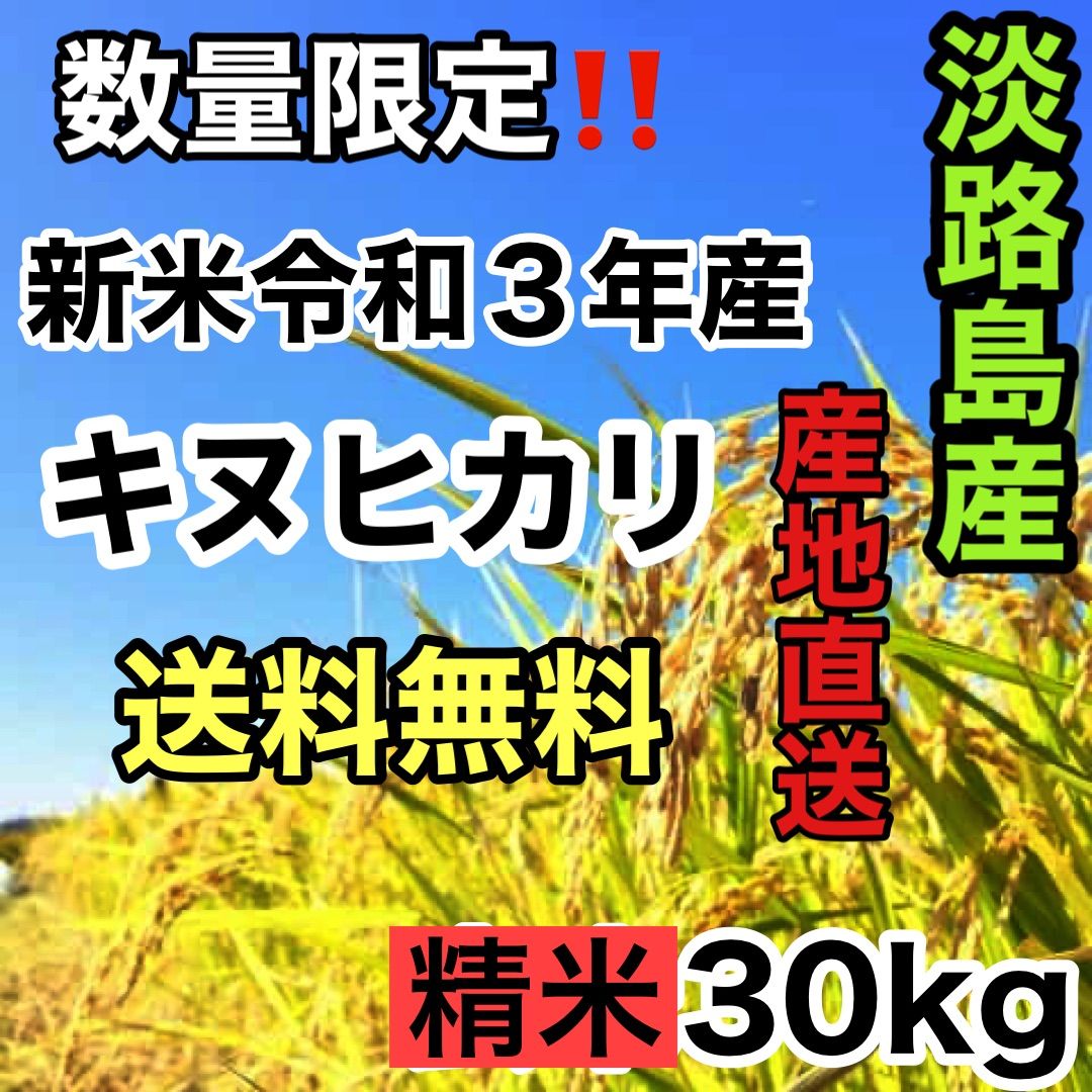 数量限定??????新米 令和3年産 キヌヒカリ 精米30キロ 淡路島産 30kg - メルカリ