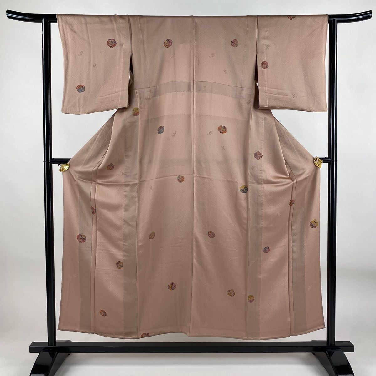 小紋 身丈152cm 裄丈61cm S 単衣 草花 地紋 薄小豆 正絹 秀品