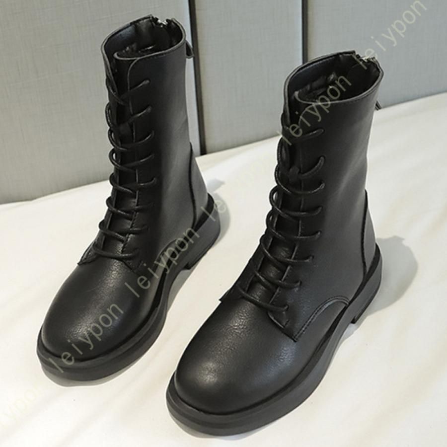 編みあげブーツ ミディアムブーツ ショートブーツ 編み上げブーツ 23cm 25cm 黒 レースアップブーツ ミドルブーツ チャンキーヒール 歩きやすい レディース靴