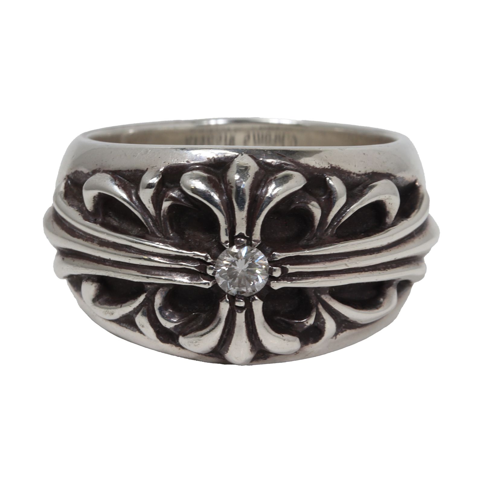 クロムハーツ リング 確実本物 純正フローラルクロス1Pダイヤ指輪