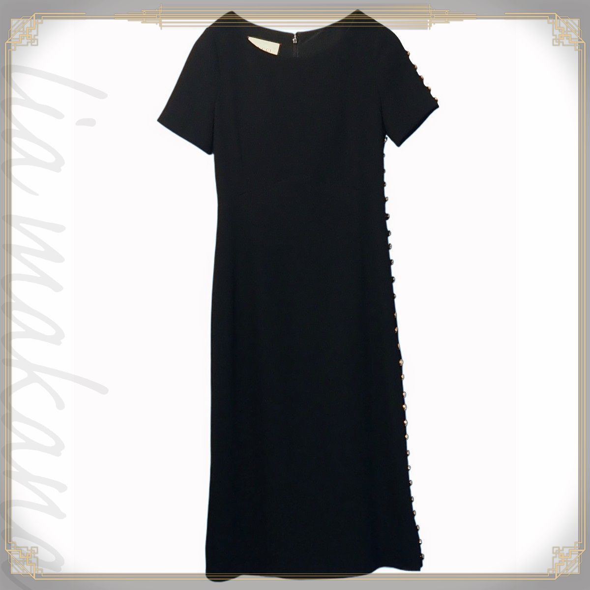 中古】GUCCI グッチ ウール ドレス ワンピース 半袖 ラウンドネック  