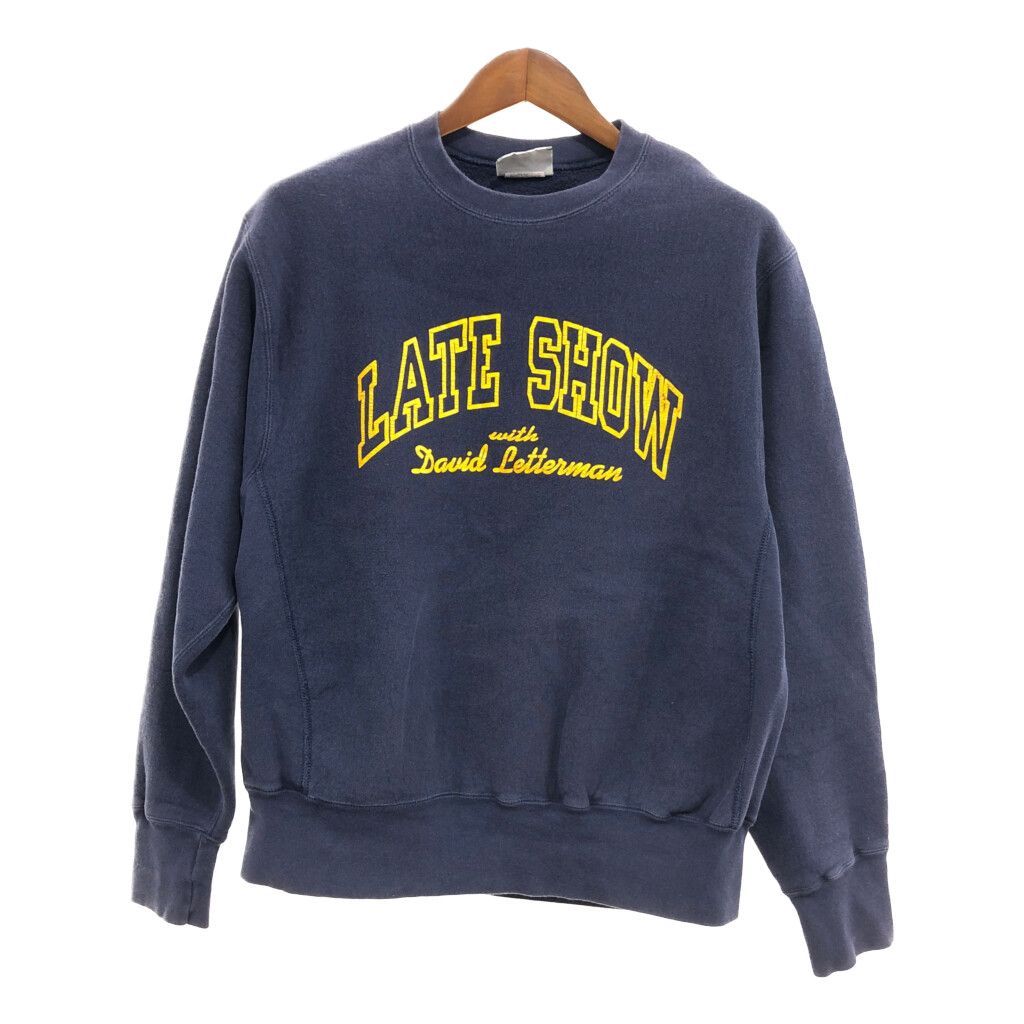 90年代 USA製 Lee リー リバースウィーブ型 カレッジ風 TV番組 プリント スウェット トップス ネイビー (メンズ L) 中古 古着 P8179
