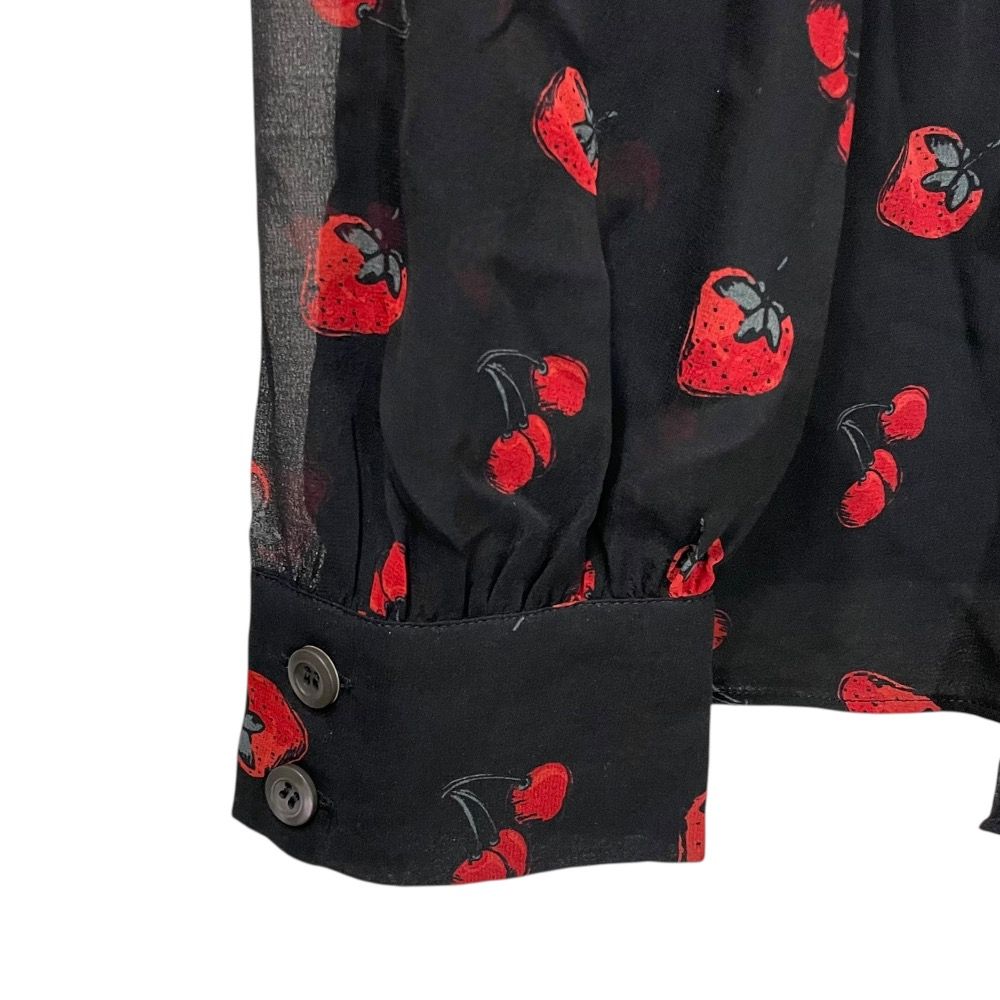 美品 miumiu ミュウミュウ イチゴ柄 シルク100％ 長袖 シアー ボウタイ