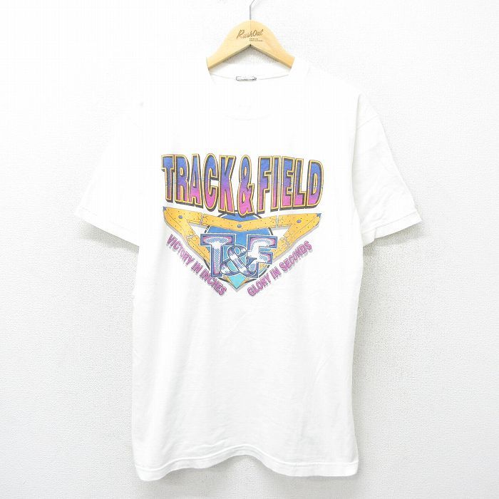 L/古着 半袖 ビンテージ Tシャツ メンズ 00s トラックアンドフィールド クルーネック 白 ホワイト 24aug10 中古