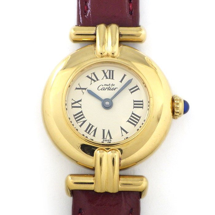 カルティエ Cartier 腕時計 マスト コリゼ W590002 ローマンインデックス アイボリー文字盤 SV925 GP レッド クロコダイル レザーベルト クオーツアナログ
