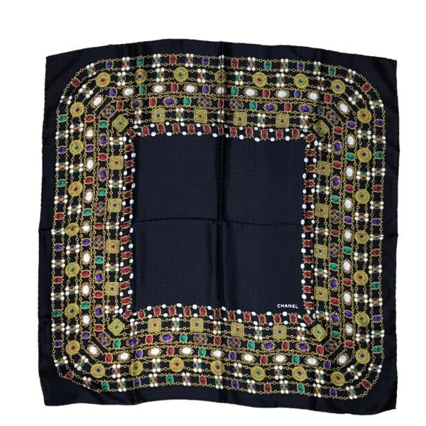 CHANEL シャネル グリポア柄 ココマーク スカーフ シルク 100