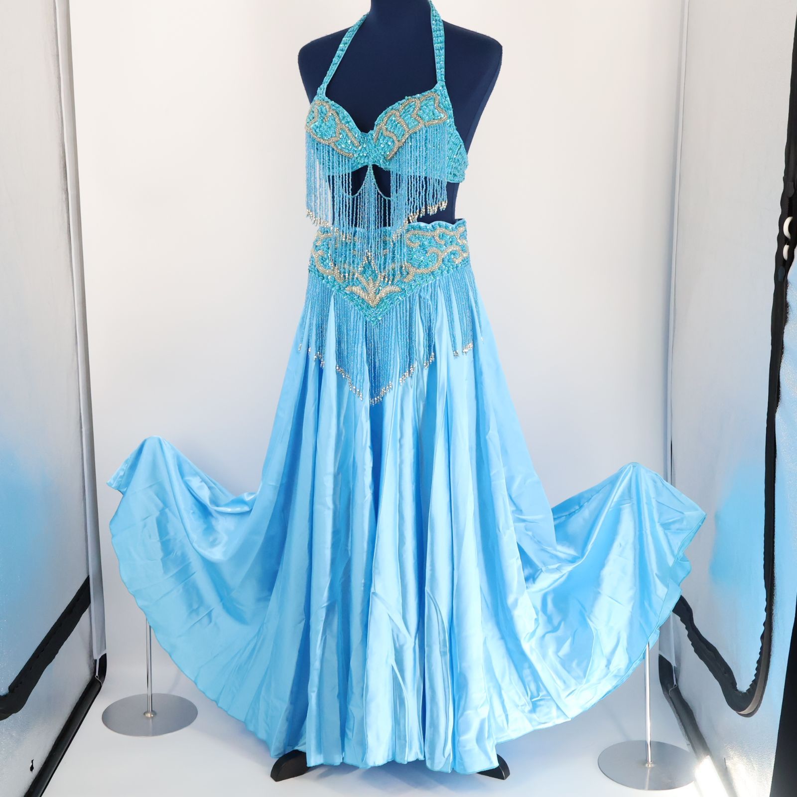 ベリーダンス用 注文 オリエンタル衣装】ブルー スパンコールラメ