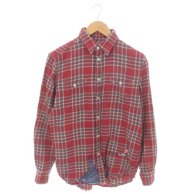 ポロ ラルフローレン POLO RALPH LAUREN チェック柄×ペイズリー柄切替長袖シャツ RELAXED FIT S 赤 レッド グレー |DF OS SH