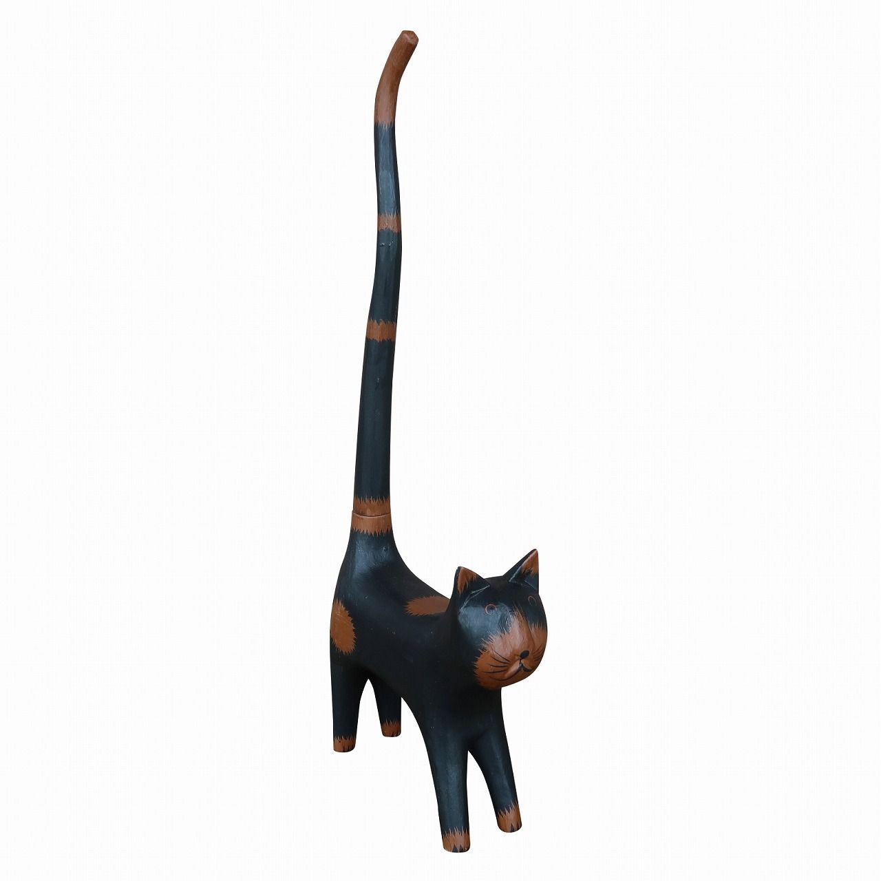 shanti / 木彫 お座りネコ LL-tesoro 木製 黒猫 彫刻 お座り猫