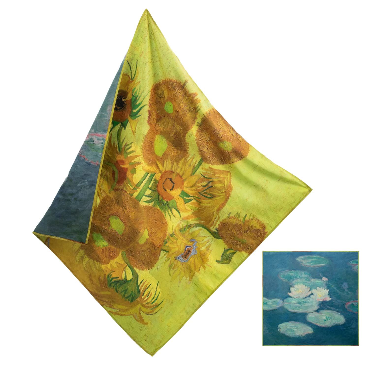 アストロ 風呂敷 Furoshiki 大判 約100×100cm 洗濯機で洗える丈夫でしわになりにくいポリエステル製の生地 ゴッホ ひまわり モネ 睡蓮 Sunflower＆Water Lily リバーシブル 名画プリント 布 エコバッグ ラッピン