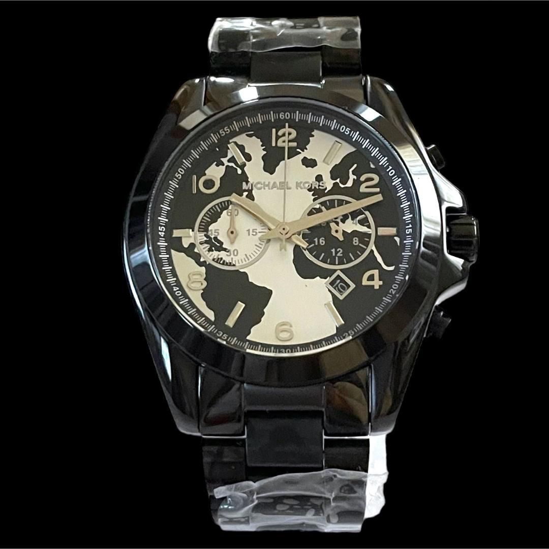 新品・未使用】マイケルコース メンズ腕時計 限定版 白黒 地図 クロノ 